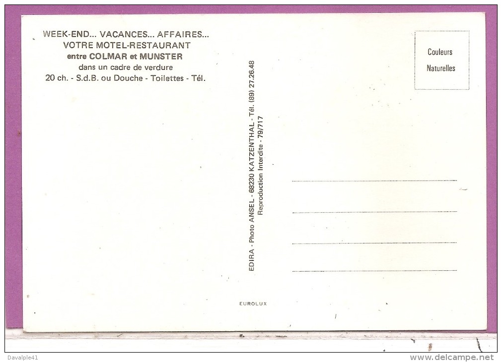 68 WIHR AU VAL MOTEL RESTAURANT  BON ETAT 2 SCANS - Sonstige & Ohne Zuordnung