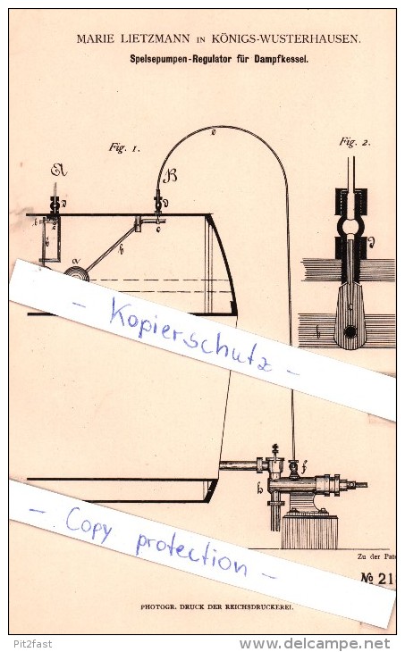 Original Patent - M. Lietzmann In Königs-Wusterhausen , 1882 , Dampfkessel !!! - Königs-Wusterhausen