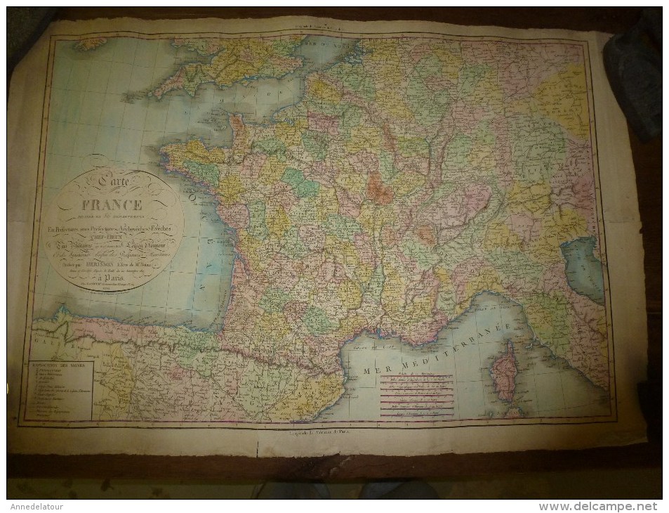 1820 Carte De FRANCE Couleurs (divisée En 86 Dépts :Péfectures,S-Préfectures,Archevêchés,Evêchés,CHEF-LIEUX ..etc - Geographical Maps