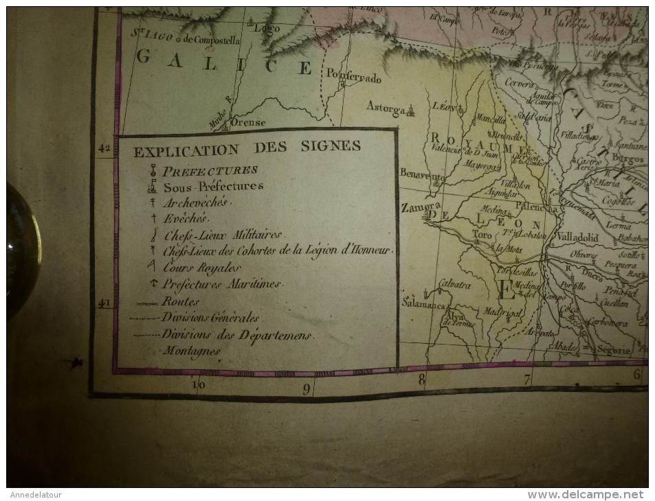 1820 Carte de FRANCE couleurs (divisée en 86 dépts :Péfectures,S-Préfectures,Archevêchés,Evêchés,CHEF-LIEUX ..etc