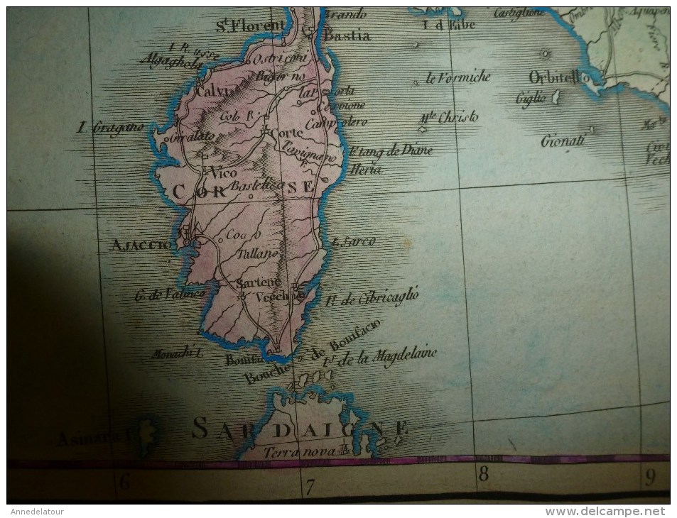 1820 Carte de FRANCE couleurs (divisée en 86 dépts :Péfectures,S-Préfectures,Archevêchés,Evêchés,CHEF-LIEUX ..etc