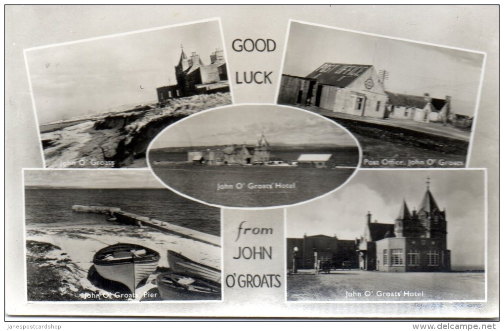 REAL PHOTOGRAPHIC MULTI VIEW - FROM JOHN O'GROATS Showing POST OFFICE - With Tourist Cachet - Caithness