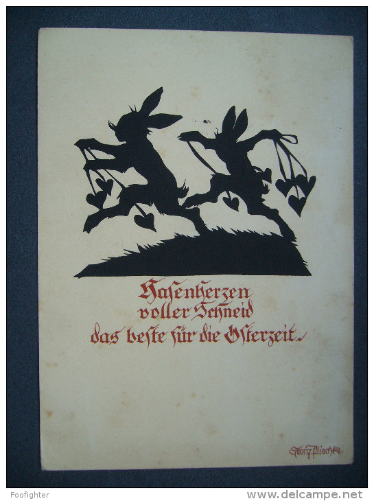 Germany: HASENHERZEN  - Illustrator - Scherenschnitt - Georg Plischke - Posted 1930 - Silhouetkaarten