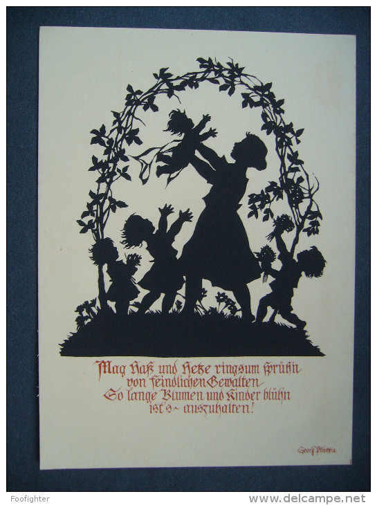 Germany: MUTTER MIT KINDER Und GEDICHT - Illustrator - Scherenschnitt - Georg Plischke - Unused - Silhouetkaarten