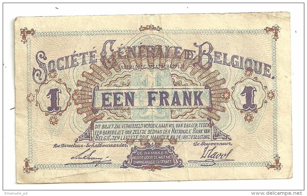 Belgium 1 Franc Societe Generale Belgique 15/10/1917 - 1-2 Frank