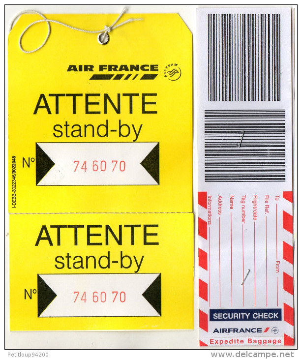 ETIQUETTES A BAGAGES  AIR FRANCE  Stand By/Rush  Papier (lot De 2) - Aufklebschilder Und Gepäckbeschriftung