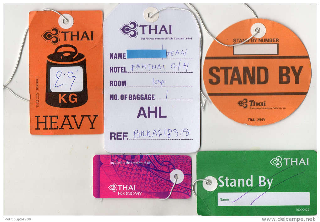 ETIQUETTES A BAGAGES  THAI  Stand By/Heavy/Remarks Papier (lot De 5) - Baggage Labels & Tags