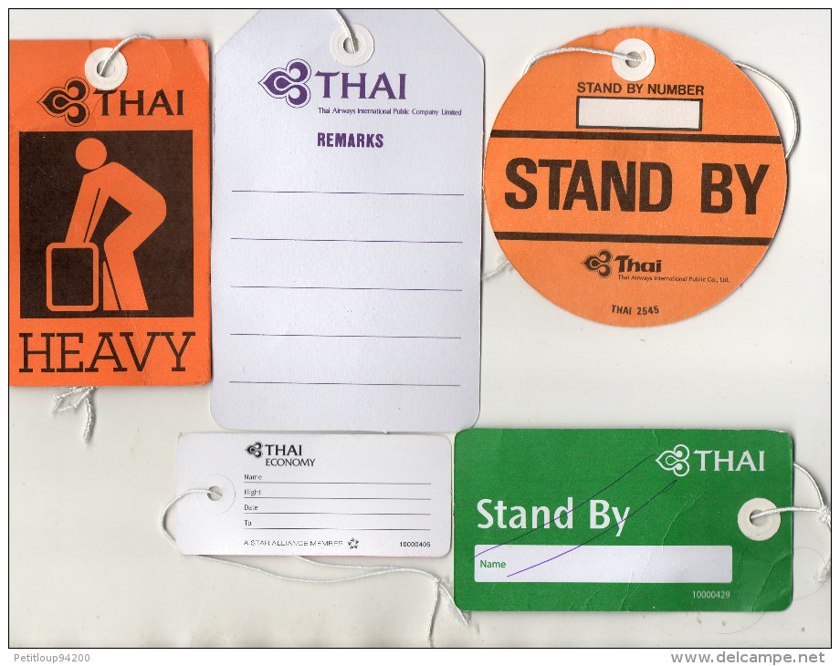 ETIQUETTES A BAGAGES  THAI  Stand By/Heavy/Remarks Papier (lot De 5) - Baggage Labels & Tags