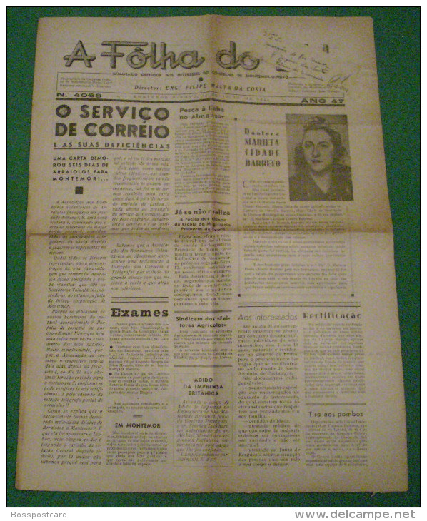 Montemor-o-Novo - Jornal "A Folha Do Sul" Nº 4068 De 5 De Julho De 1944. Évora. - Zeitungen & Zeitschriften