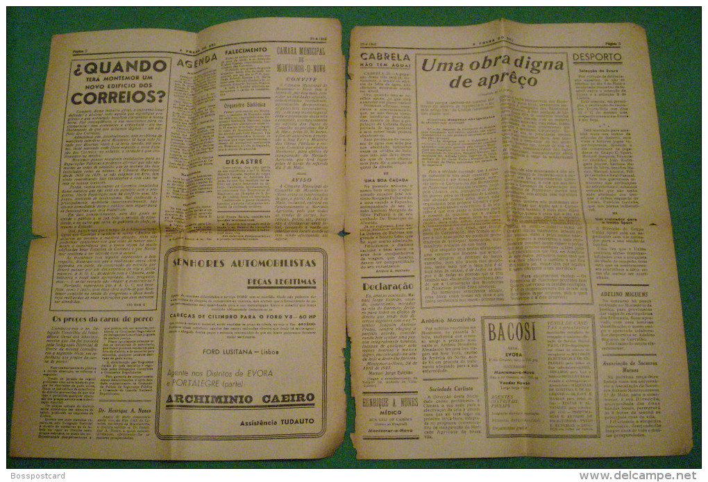 Montemor-o-Novo - Jornal "A Folha Do Sul" Nº 4108 De 28 De Abri De 1948 - Suplemento "Toiros E Cavalos". Évora. - Revues & Journaux