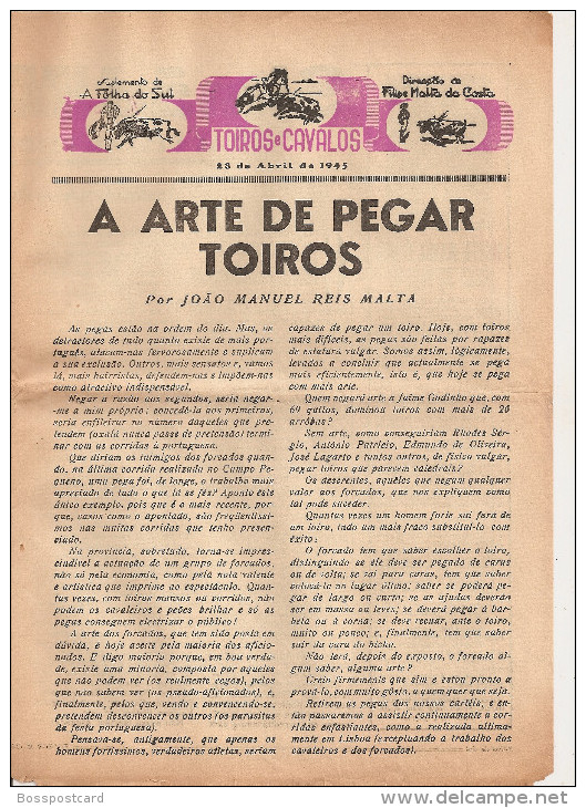 Montemor-o-Novo - Jornal "A Folha Do Sul" Nº 4108 De 28 De Abri De 1948 - Suplemento "Toiros E Cavalos". Évora. - Zeitungen & Zeitschriften