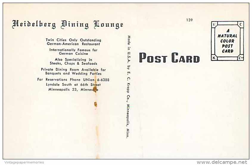 243187-Minnesota, Minneapolis, Heidelberg Dining Lounge, Restaurant, EC Kropp No 139 - Minneapolis