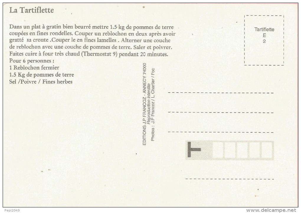 PP16 - POSTAL - LA TARTIFLETTE - Recetas De Cocina