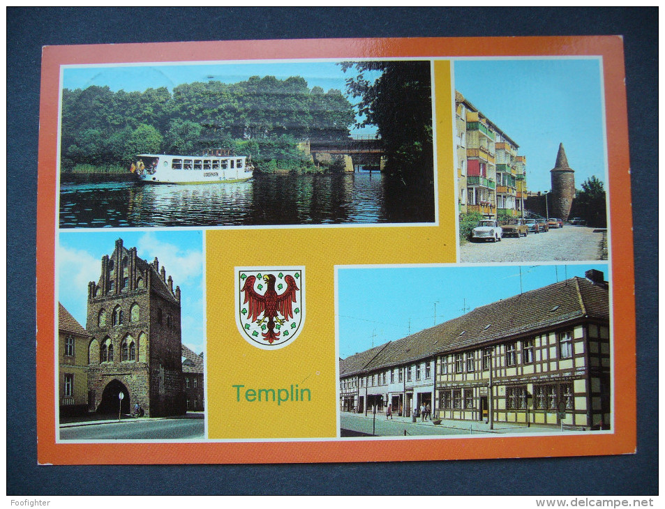 Germany DDR: TEMPLIN - Eisenbahnbrücke. Pulverturm. Mühlentor. Berliner Straße - Posted 1985 - Templin
