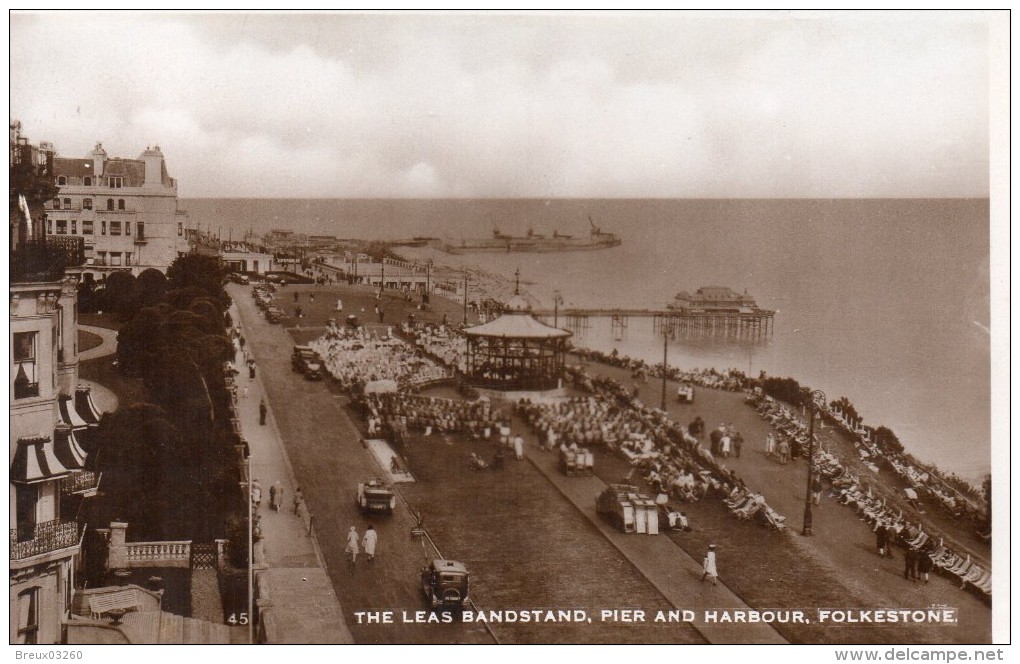 PC- FOLKESTONE- The  Leas Bandstans,Pier And Harbour - Folkestone