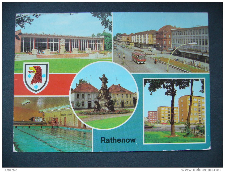 Germany DDR: RATHENOW - Volksschwimmhalle. Wilhelm-Pieck Straße Mit Autobus, Bruno-Baum-Ring - Posted 1986 - Rathenow