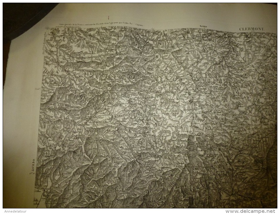 1820 Carte Générale De La FRANCE Par Capitaine :reférence CLERMONT (points Du Quadrilatère:Magnac,Jullie,Baix,Monrazier - Cartes Géographiques