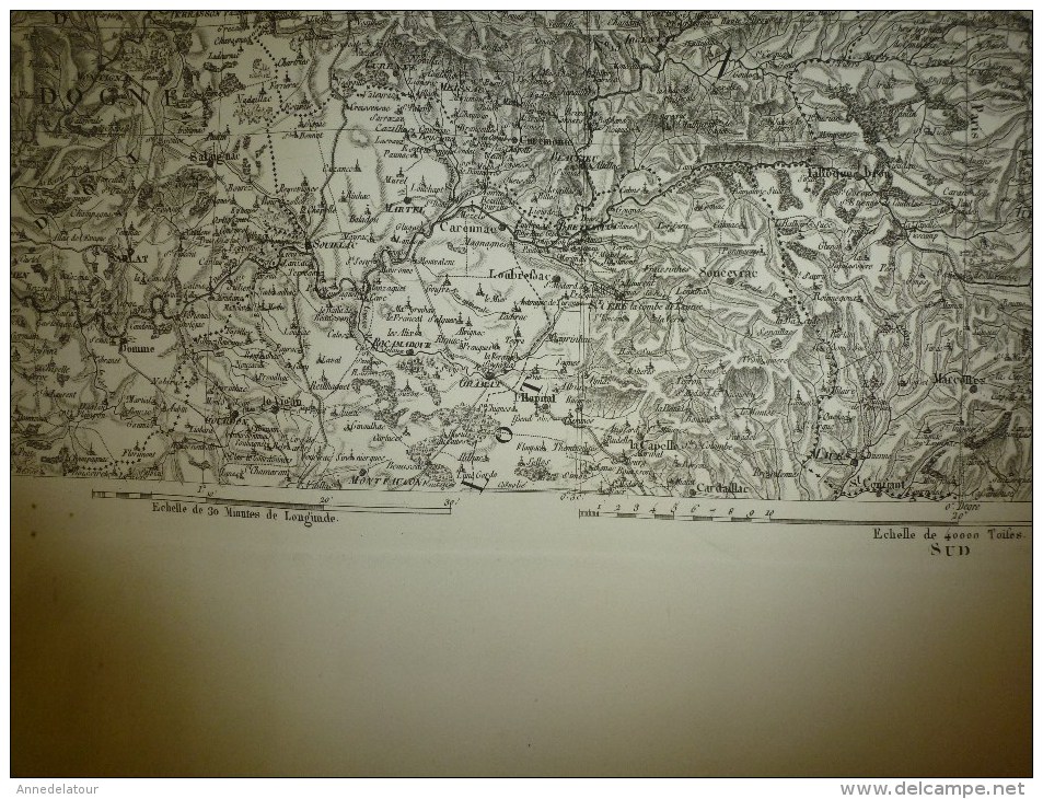 1820 Carte Générale de la FRANCE par Capitaine :reférence CLERMONT (points du quadrilatère:Magnac,Jullie,Baix,Monrazier