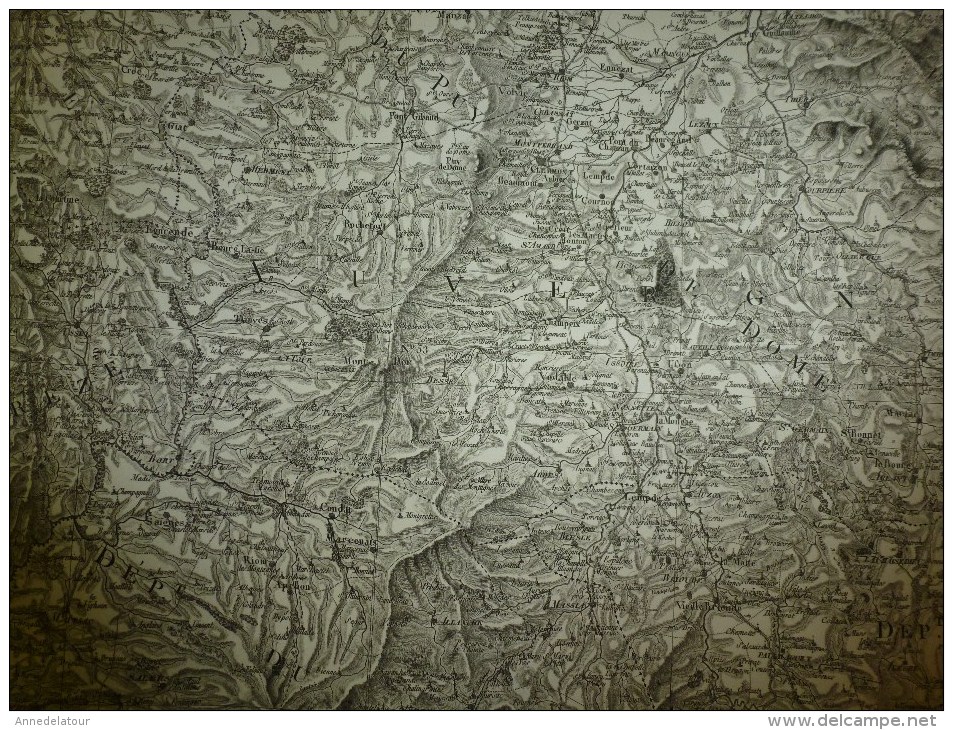 1820 Carte Générale de la FRANCE par Capitaine :reférence CLERMONT (points du quadrilatère:Magnac,Jullie,Baix,Monrazier