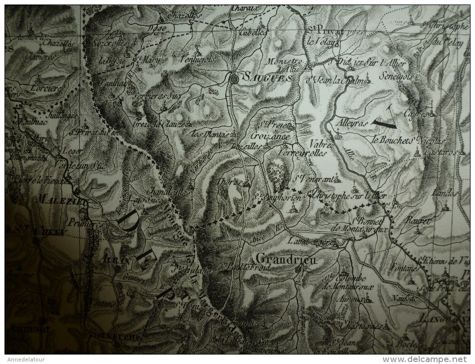 1820 Carte Générale de la FRANCE par Capitaine :reférence CLERMONT (points du quadrilatère:Magnac,Jullie,Baix,Monrazier