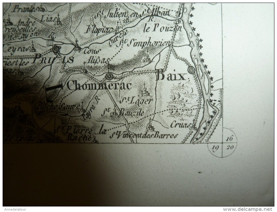 1820 Carte Générale de la FRANCE par Capitaine :reférence CLERMONT (points du quadrilatère:Magnac,Jullie,Baix,Monrazier