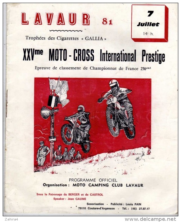 Sport - XXVme Moto-Cross Inter - Tabac, Cigarette : Gallia - Lavaur - Trphées Des Cigarettes Gallia -  - - Programma's