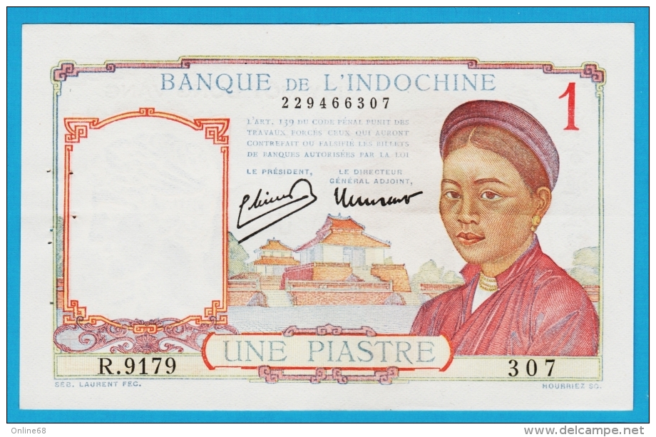 FRANCE INDOCHINE  LOT 2x 1 PIASTRE ND (1932-1939) Série R.9179  P# 54e  SUP_XF+ - Indochina