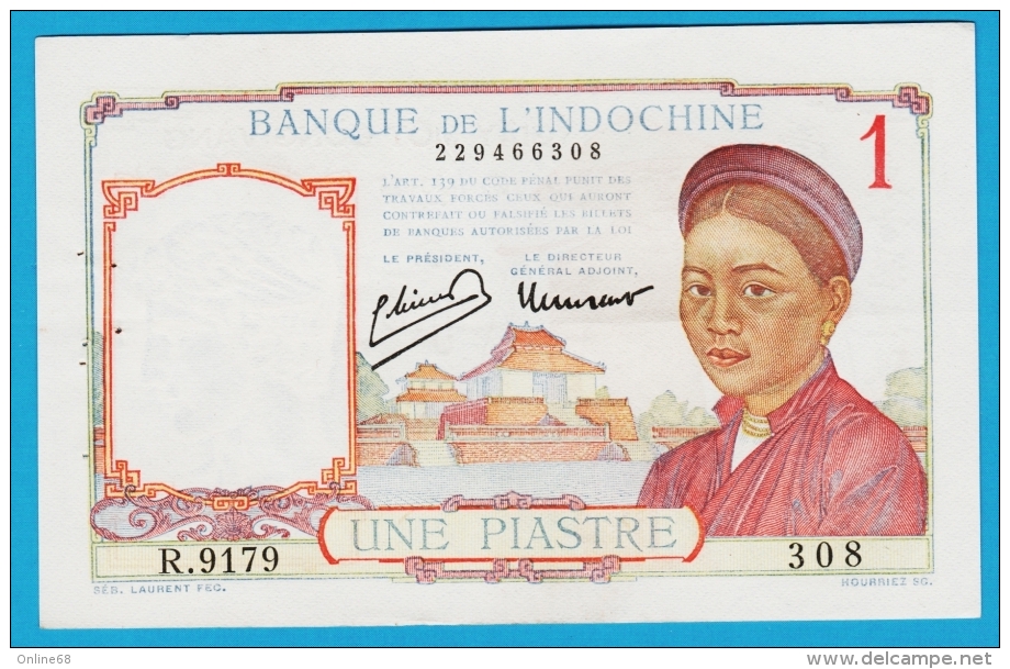 FRANCE INDOCHINE  LOT 2x 1 PIASTRE ND (1932-1939) Série R.9179  P# 54e  SUP_XF+ - Indochina