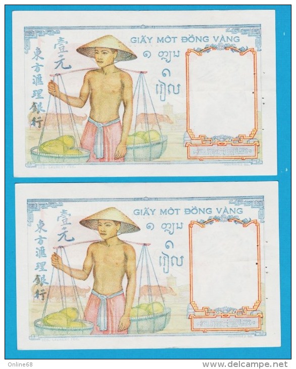 FRANCE INDOCHINE  LOT 2x 1 PIASTRE ND (1932-1939) Série R.9179  P# 54e  SUP_XF+ - Indocina