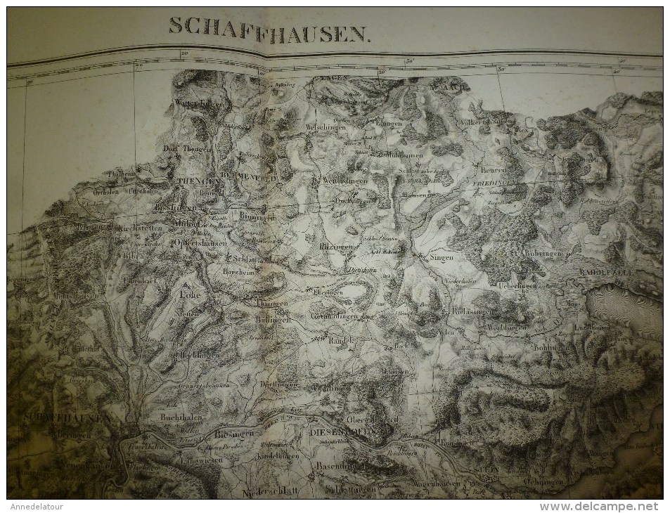 1820 ALLEMAGNE Lith. de L. Letronne ( SCHAFFHAUSEN Carte inscrite dans le polygone Buggenried,Stuhlingen,Thalheim,..etc)