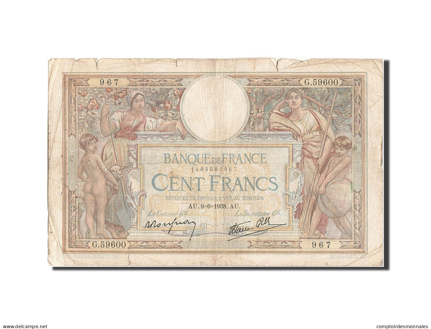 Billet, France, 100 Francs, 100 F 1908-1939 ''Luc Olivier Merson'', 1938 - 100 F 1908-1939 ''Luc Olivier Merson''