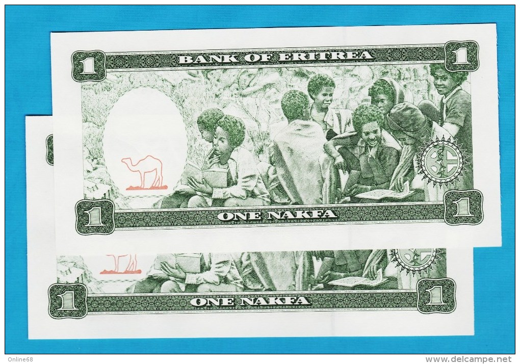 ERITREA LOT 2 X 1 Nakfa 24.05.1997  # AN6460538+539  P#1 - Eritrea