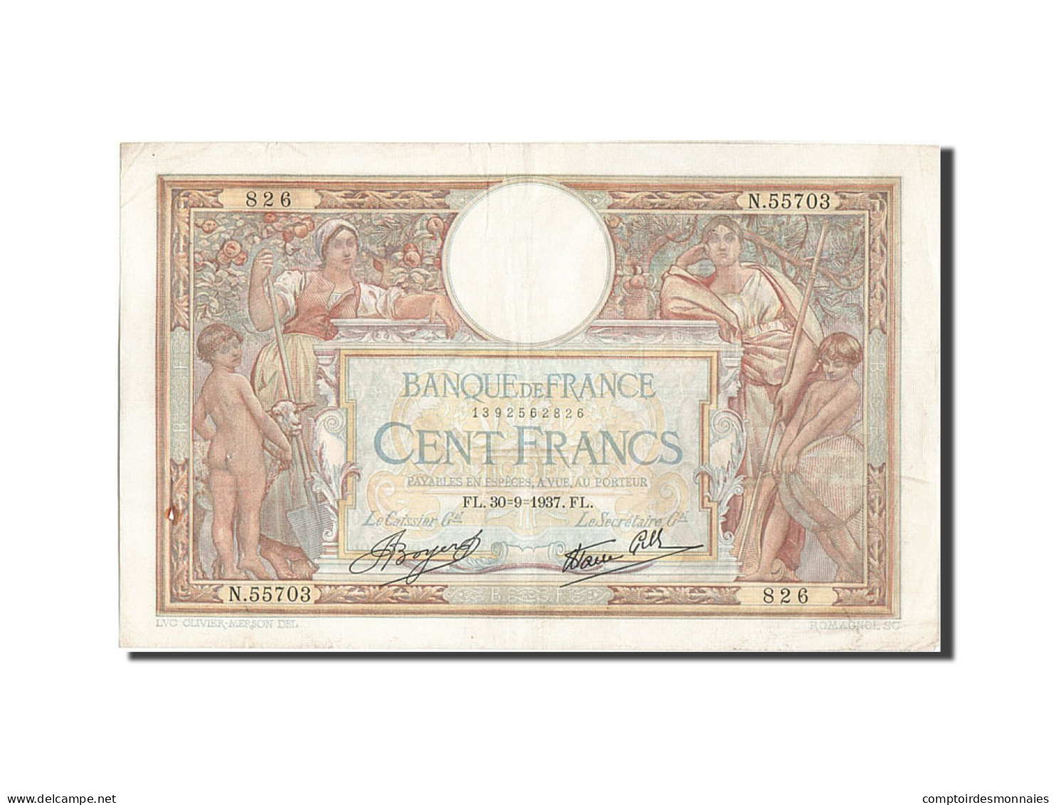 Billet, France, 100 Francs, 100 F 1908-1939 ''Luc Olivier Merson'', 1937 - 100 F 1908-1939 ''Luc Olivier Merson''