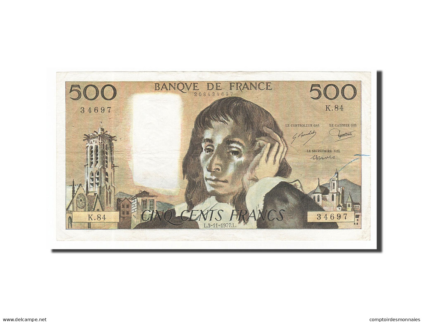 Billet, France, 500 Francs, 500 F 1968-1993 ''Pascal'', 1977, 1977-11-03, TTB - 500 F 1968-1993 ''Pascal''