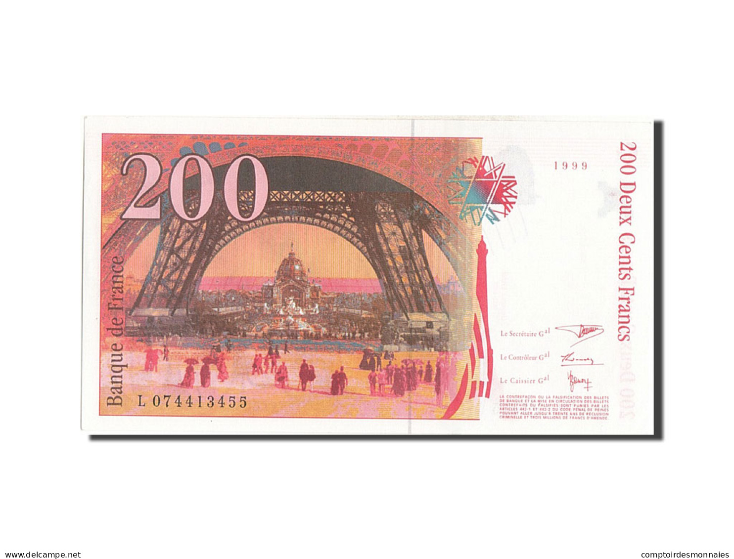 Billet, France, 200 Francs, 200 F 1995-1999 ''Eiffel'', 1999, SPL+ - 200 F 1995-1999 ''Eiffel''