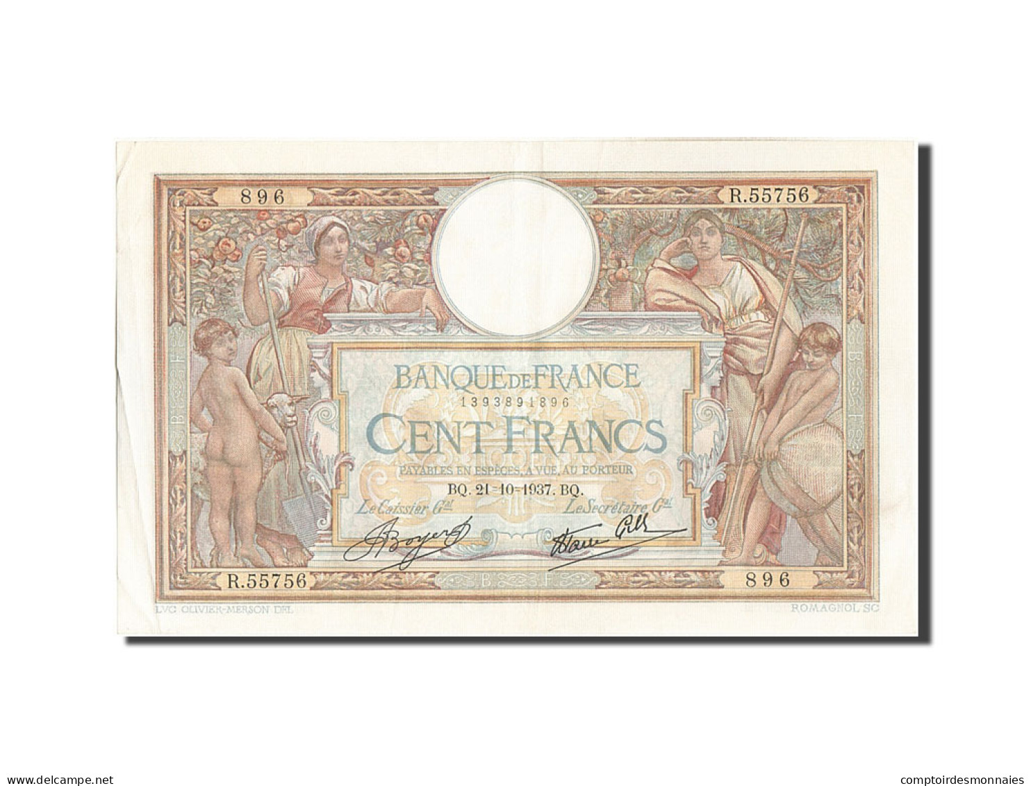 Billet, France, 100 Francs, 100 F 1908-1939 ''Luc Olivier Merson'', 1937 - 100 F 1908-1939 ''Luc Olivier Merson''