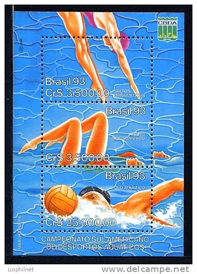 BRESIL 1993, PLONGEON, NATATION SYNCHRONISEE, WATER POLO, 1 Bloc, Neuf. R435 - Water-Polo