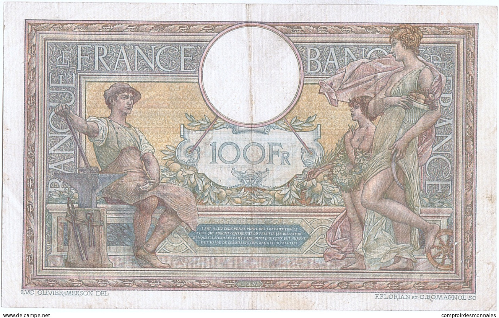 Billet, France, 100 Francs, 100 F 1908-1939 ''Luc Olivier Merson'', 1922 - 100 F 1908-1939 ''Luc Olivier Merson''