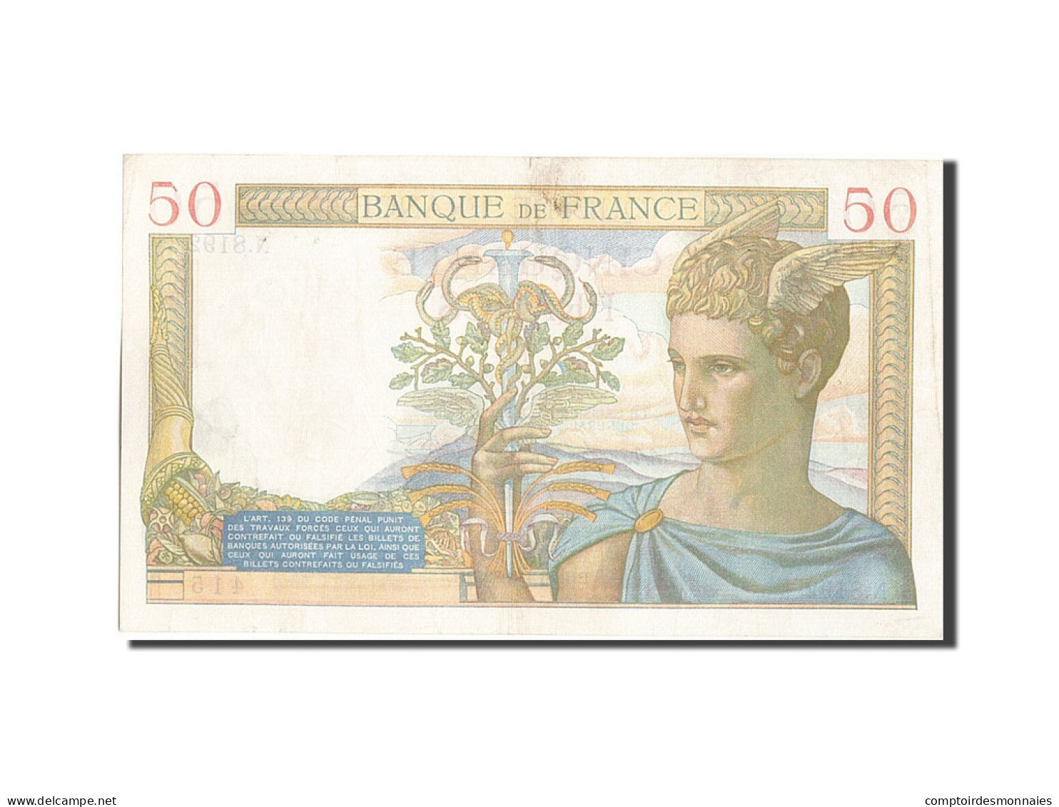 Billet, France, 50 Francs, 50 F 1934-1940 ''Cérès'', 1938, 1938-04-28, TTB+ - 50 F 1934-1940 ''Cérès''