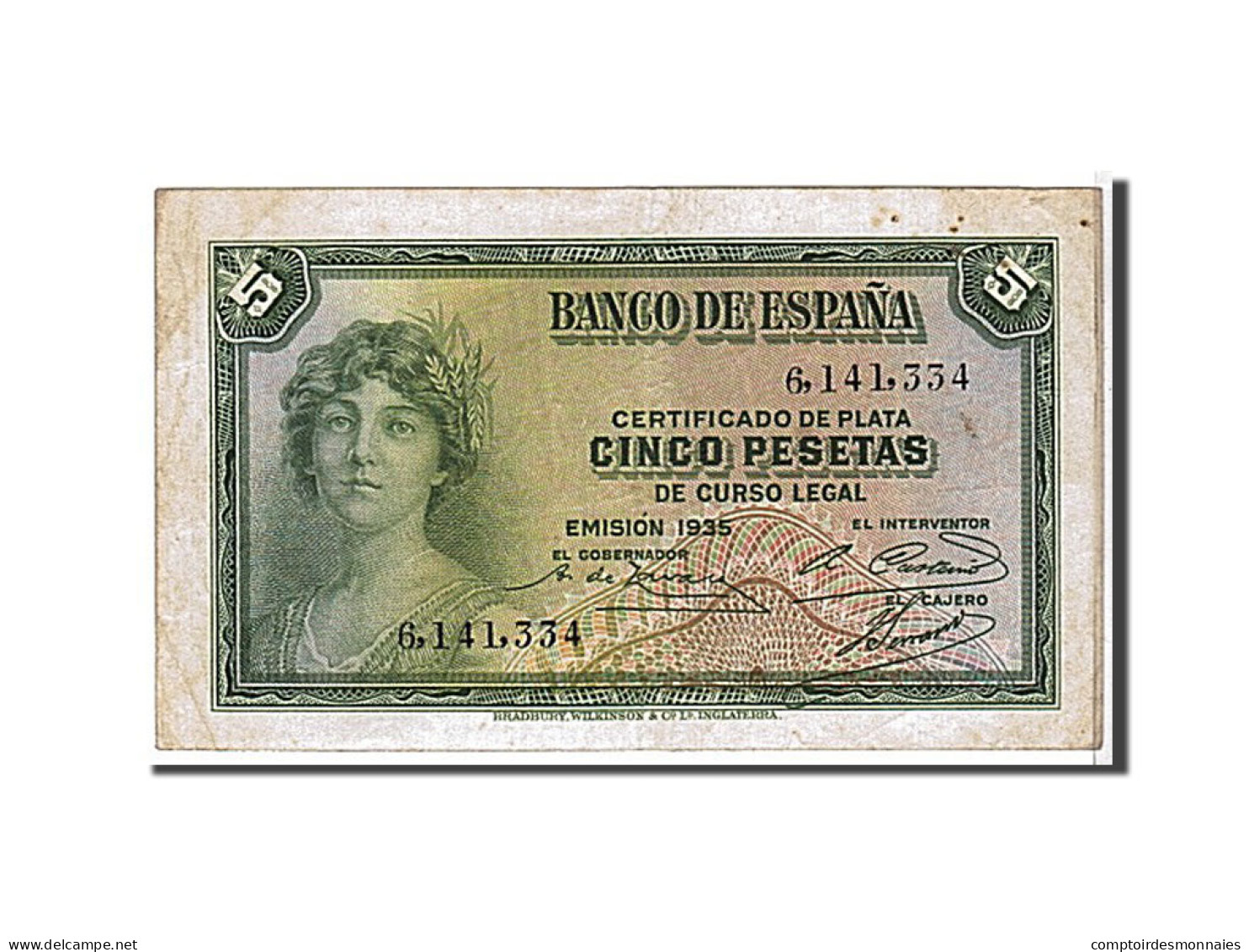 Billet, Espagne, 5 Pesetas, 1935, KM:85a, TTB+ - 5 Pesetas