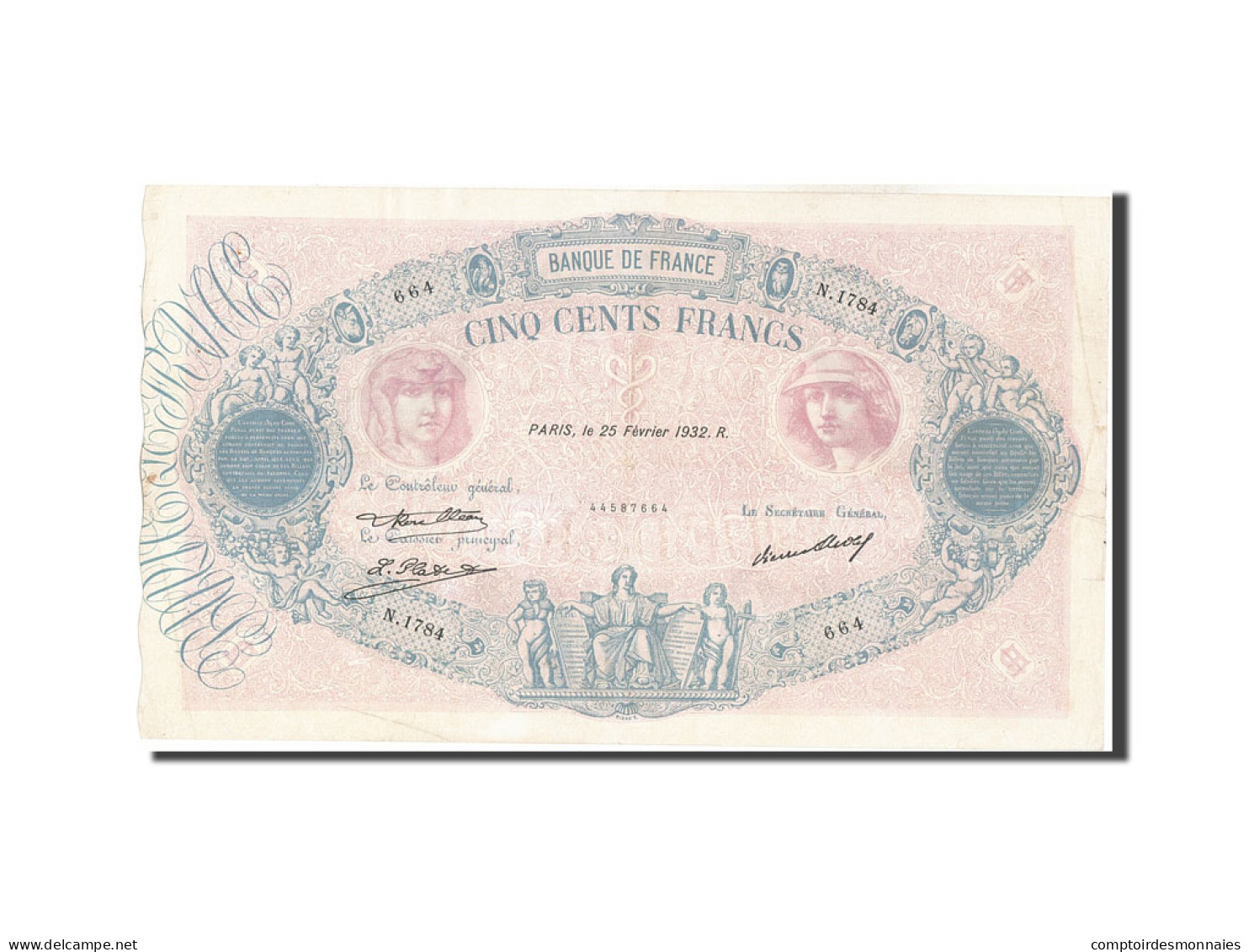 Billet, France, 500 Francs, 500 F 1888-1940 ''Bleu Et Rose'', 1932, 1932-02-25 - 500 F 1888-1940 ''Bleu Et Rose''