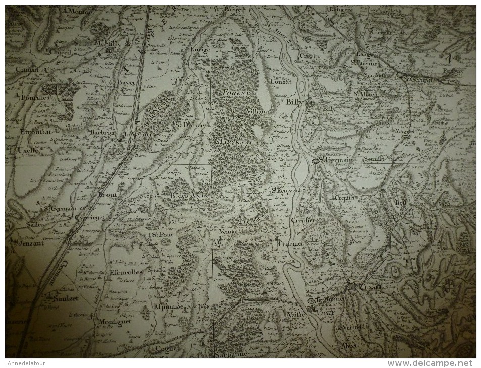 1757  ?  Carte Géographique région inscrite dans le polygone de: Murat,Meillard,Artonne,Aigueperse,St-Cyr,Jalligny,etc