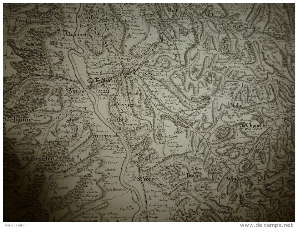1757  ?  Carte Géographique région inscrite dans le polygone de: Murat,Meillard,Artonne,Aigueperse,St-Cyr,Jalligny,etc