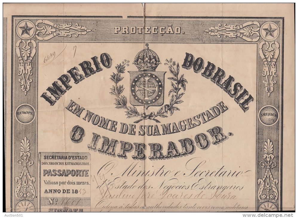 22972 Imperio Do BRAZIL PASSAPORTE PASSPORT 1843 Consulat De France Rio De Janeiro Transit Paris Havre Vannes - Andere Plannen