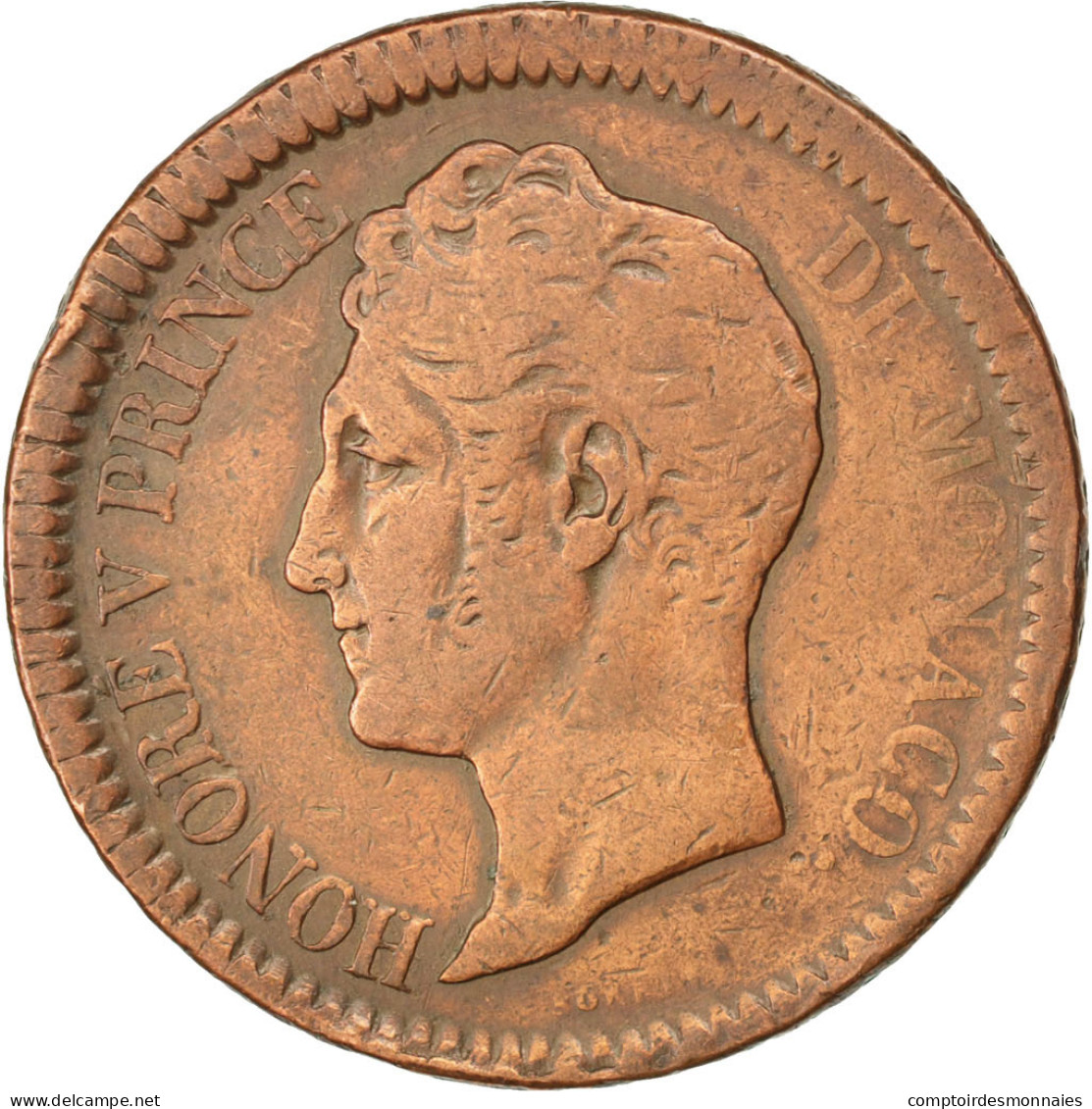 Monnaie, Monaco, Honore V, Decime, 1838, Monaco, TB+, Cuivre, KM:97.1 - 1819-1922 Honoré V, Charles III, Albert I