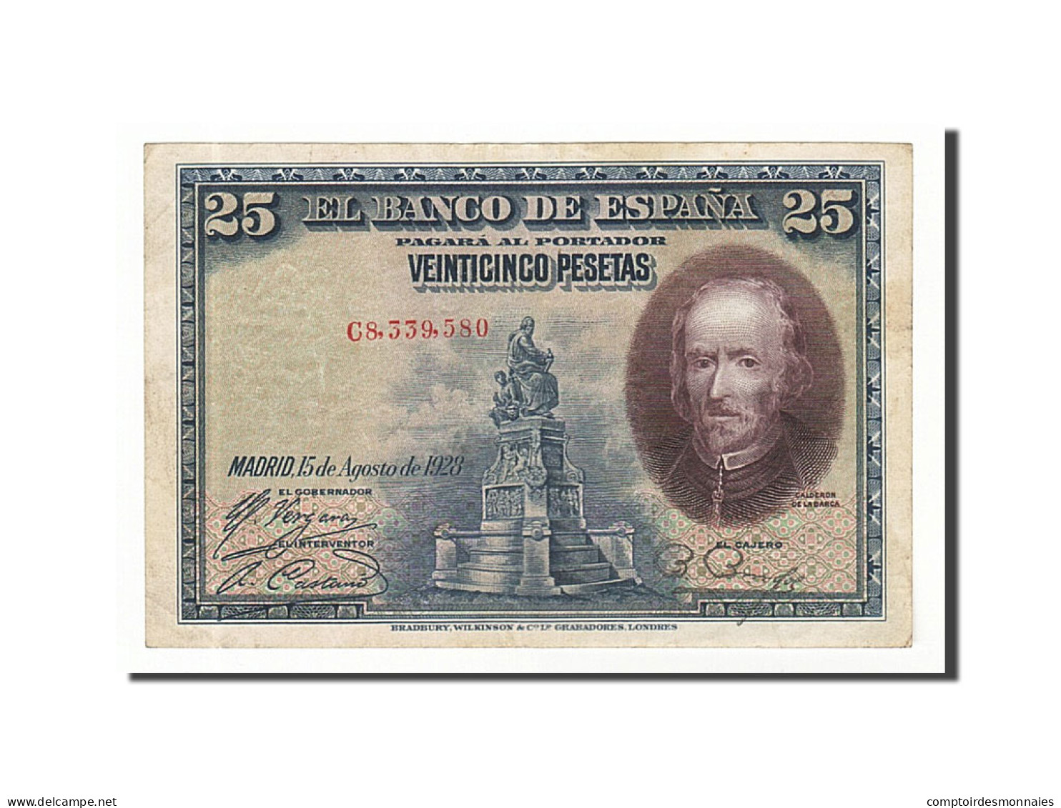 Billet, Espagne, 25 Pesetas, 1928, 1928-08-15, TTB - 1-2-5-25 Pesetas