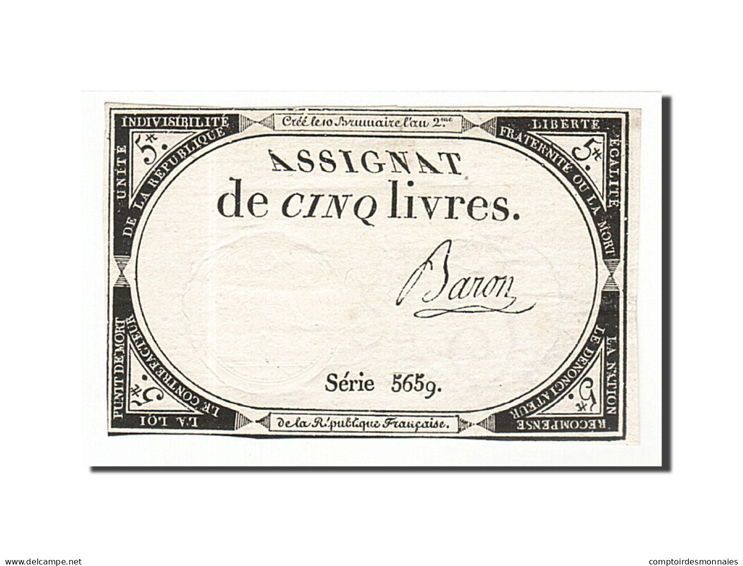 Billet, France, 5 Livres, 1793, Baron, TTB+, KM:A76, Lafaurie:171 - Assignats & Mandats Territoriaux