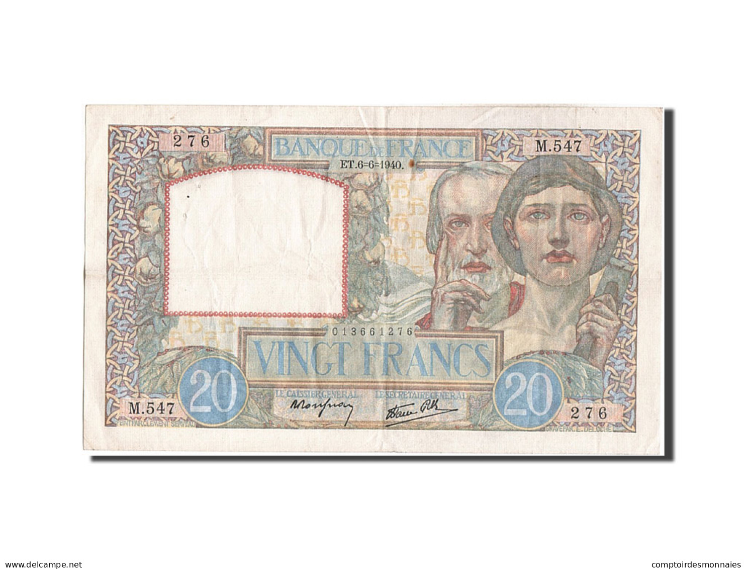 Billet, France, 20 Francs, 20 F 1939-1942 ''Science Et Travail'', 1940 - 20 F 1939-1942 ''Science Et Travail''