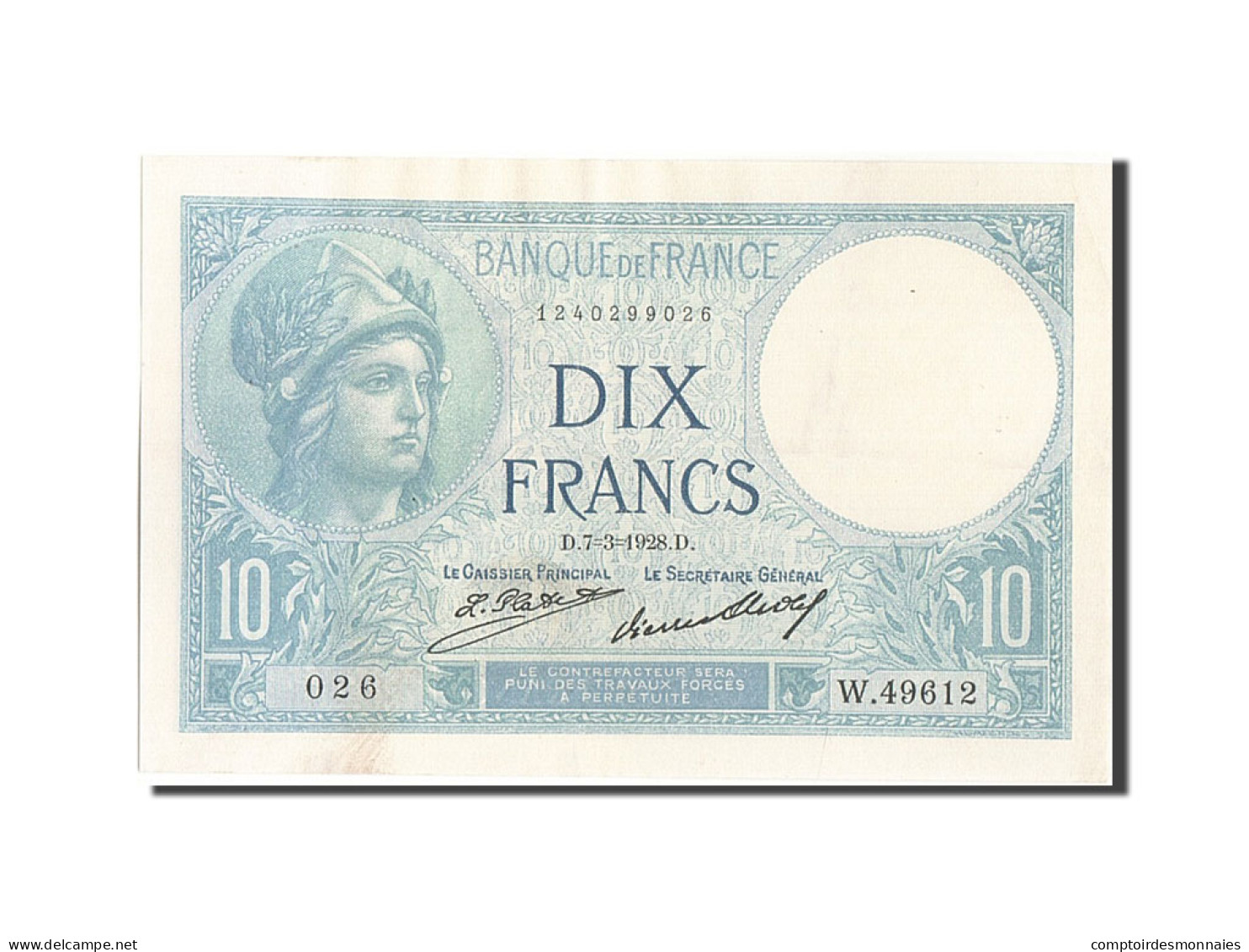 Billet, France, 10 Francs, 10 F 1916-1942 ''Minerve'', 1928, 1928-03-07, SUP - 10 F 1916-1942 ''Minerve''