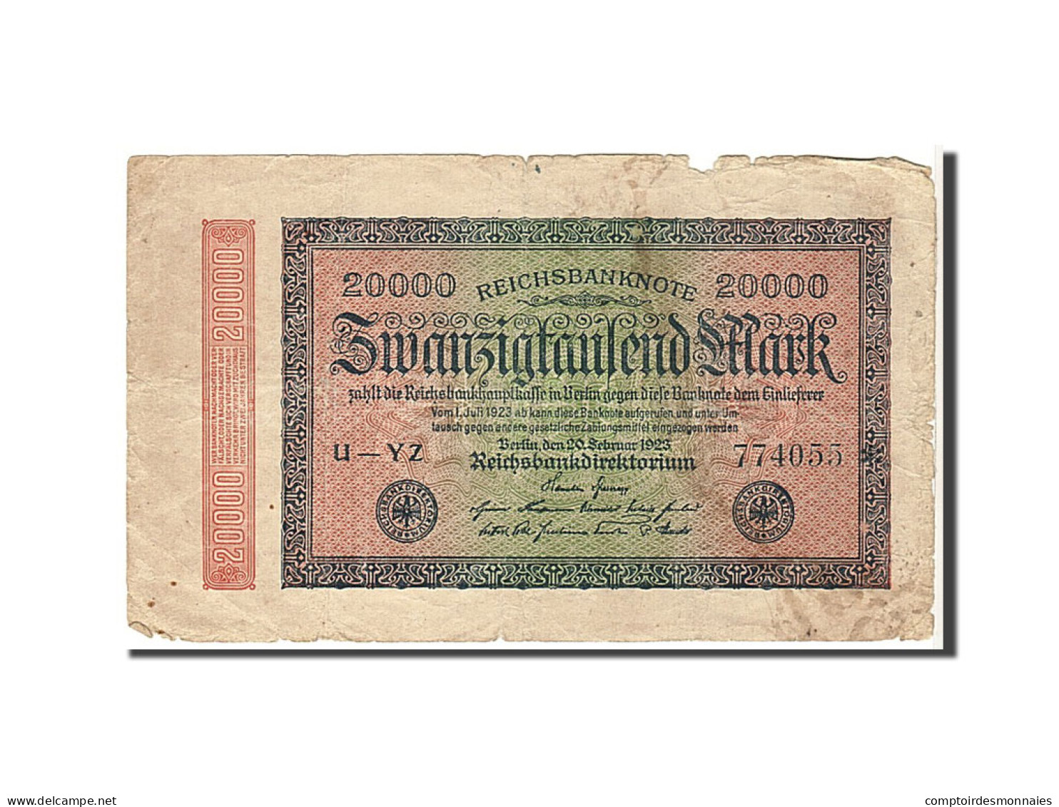 Billet, Allemagne, 20,000 Mark, 1923, KM:85b, TB - 20.000 Mark